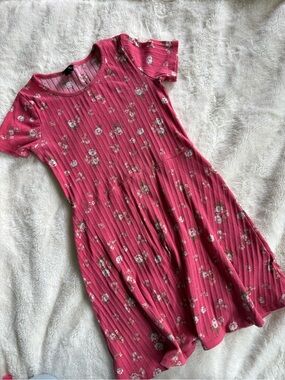 art class Pink Floral Short Sleeve Ribbed Dress